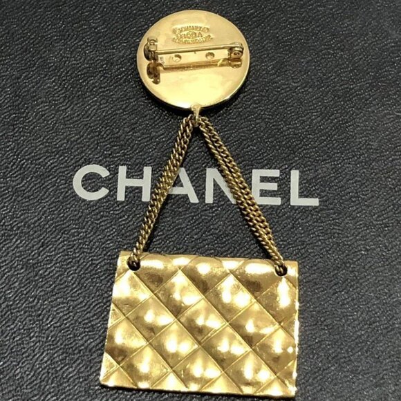 CHANEL CC Logo Quilted Bag Motif Brooch Gold Tone 93A Pin Auth w/Box D-j1151 - Picture 11 of 16
